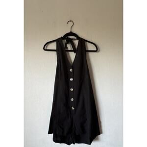 ASOS Halter Romper Women’s Size 10 Black Textured Button Front 100% Cotton Boho